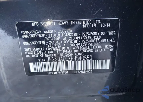 2015 Subaru Forester 2.5I Premium z USA, uszkodzony, nr VIN JF2SJADCXFH540550